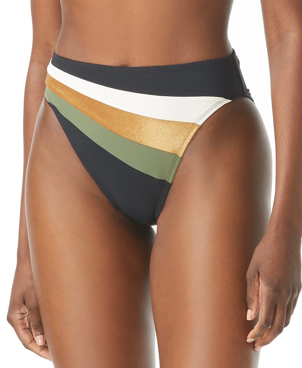 Vince Camuto Shimmer Blocked High Leg Bikini Bottom Gold Shimmer XS NWT